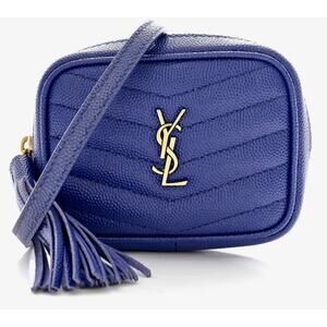 Saint Laurent Blue Mini Crossbody Bag Tassel Gold Logo Chain Accent